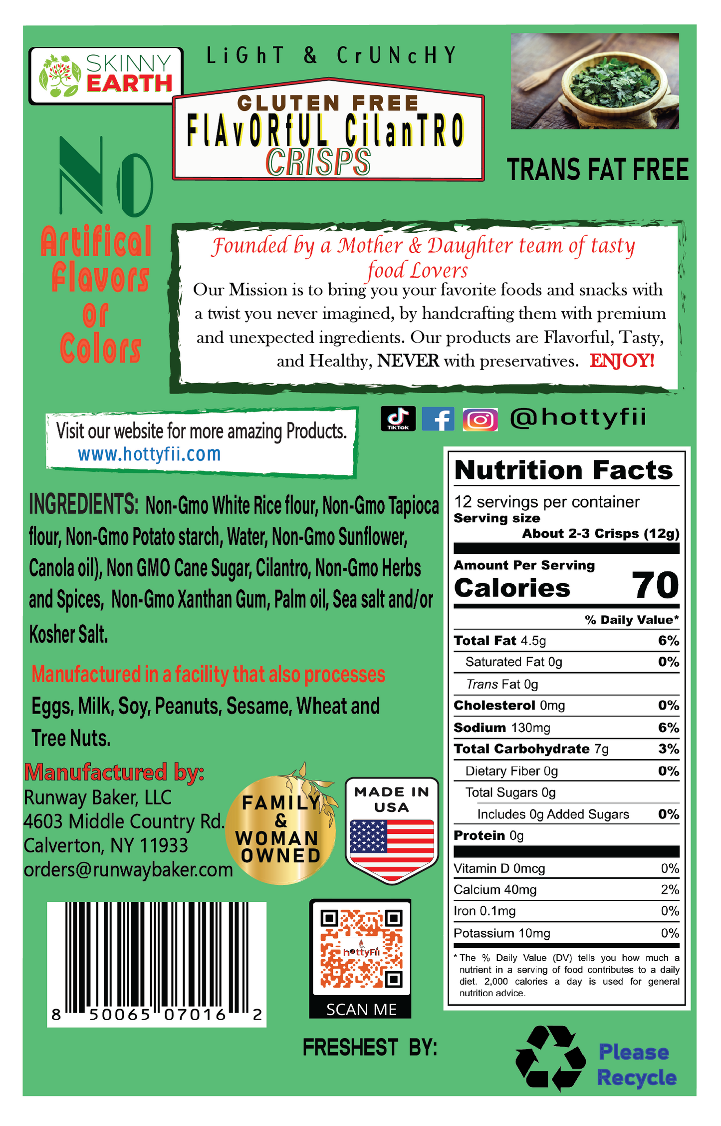Gluten Free Flavorful Cilantro Crunchy crisps