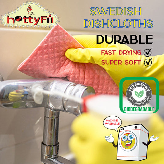 5 Pack Swedish Dishcloths for Kitchen - 100% Biodegradable & Compostable Reusable Paper Towels Washable, Food-Safe & Without Plastic